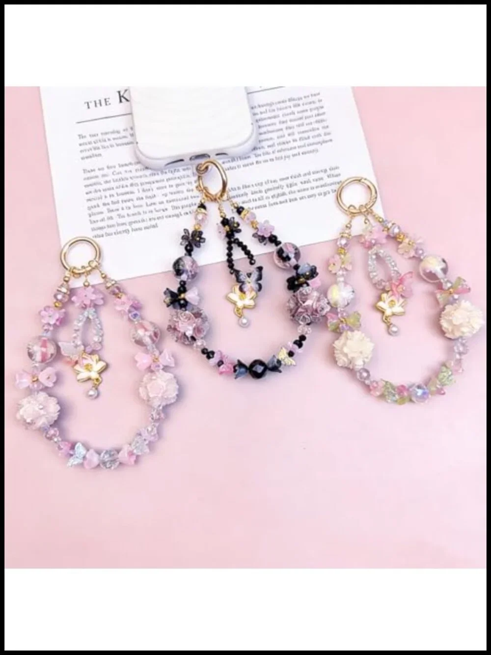 Rhinestone Bag Charm Chain with Heart Tassel Bow Beads Decorative Purse Charm